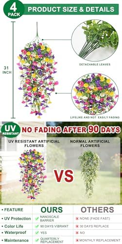 4PCS Artificial Hanging Flowers 276 Heads Faux Petunias with Eucalyptus - Image 3