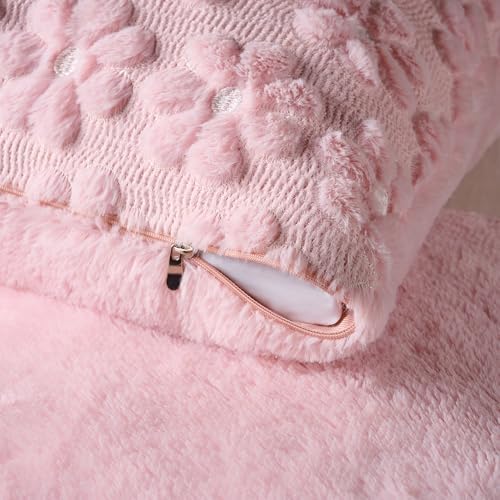 Softalker Spring Summer Throw Pillow Covers 18 x 18 Inch Set of 2, Farmhouse Decorative Floral Daisy Soft Faux Fur Cushion Covers, 3D Pillow Cases for Couch Bedroom Living Sofa Room Home Decor, Pink - Image 6