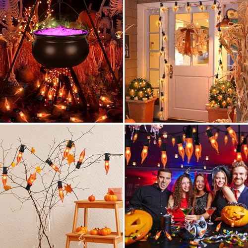 PASUTO Flickering Flame String Lights Orange Halloween Lights with 10 Pack C7 Orange Flickering Light Bulbs, 12.8Ft Flame String Lights for Fall Decor Halloween Decorations for Home Party Yard Porch - Image 5
