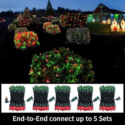 LAMPHOME 100 Count Red Green Christmas Lights, Green Wire 20Ft Incandescent Holiday String Light Set for Indoor Outdoor Use Christmas Tree, Halloween, Valentine Wedding Lighting Decoration - Image 5