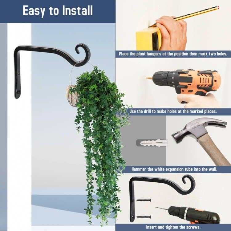 FEED GARDEN Heavy Duty Plant Hooks - 2 Pack 6 Inch Wall Mounted Hanging Brackets, 44lb Capacity Steel Plant Hangers for Bird Feeders, Baskets, Wind Chimes - Black - Image 6