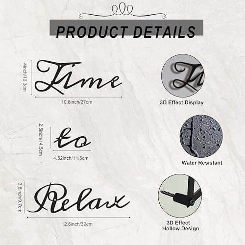 Metal Bathroom Wall Decor, 3D Time to Relax Sign for Spa, Black Letter Art - Image 3