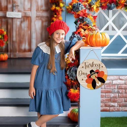 Thanksgiving Door Decorations - 12" Fall Turkey Day Welcome Sign for Front Door, Autumn Wooden Wall Decor for Home Outdoor Indoor Office -B02 - Image 5