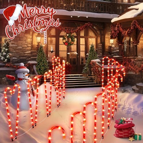 COOWUFAN 28" Christmas Candy Cane Pathway Markers Lights, Set of 24 Pack Christmas Outdoor Decorations, Waterproof Candy Cane Decor for Indoor Outside Yard Garden Patio Lawn - Image 2