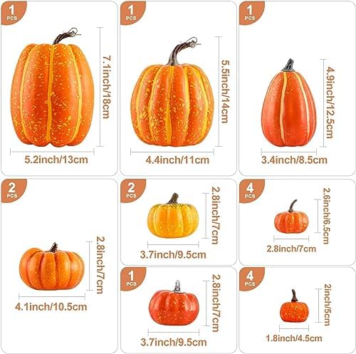 Ywlake 16 Pcs Pumpkin Fall Decorations, Decorative Large Small Outdoor Orange Foam Plastic Fake Faux Artificial Pumpkins for Halloween Autumn Harvest Festival Home Table Decor - Image 2