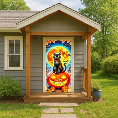 Halloween Door Banner 71x35 Spooky Black Cat & Pumpkin Yard Decor - Image 5