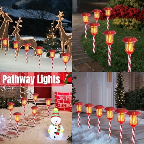 Dynaming 6 Pack Christmas Solar Flame Garden Lights Outdoor, Dual Use Flickering Flame Torch Candy Cane Pathway Marker, Xmas Hanging Lantern Lights, Waterproof & Auto On/Off for Patio Walkway Driveway - Image 5