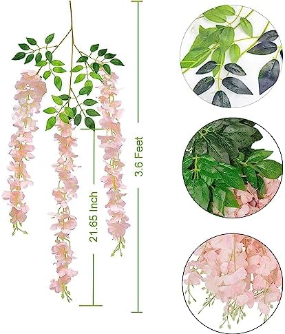 48pcs Artificial Wisteria Flowers 3.6 Feet/Piece Pink Dense Artificial Fake Wisteria Vine Ratta Hanging Garland Silk Flowers String Home Party Wedding Decor（Pink-Dense） - Image 4