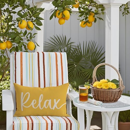 Decorative Throw Pillow Covers 12x20 Set of 2 Relax Unwind, Yellow - Image 6