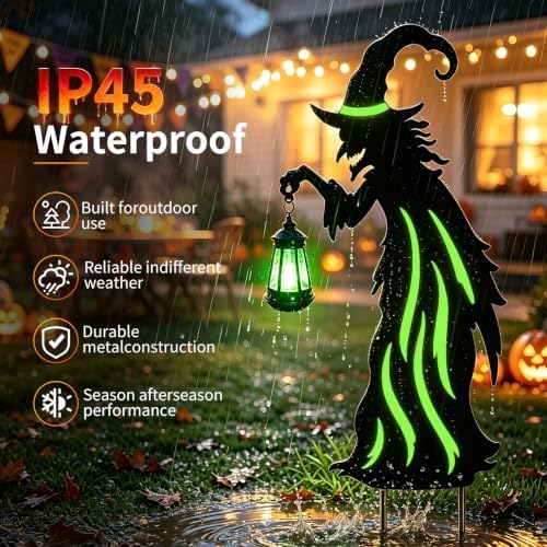 VOOKRY 31.5"Halloween Witch Lantern Outdoor Decor,Solar Lighted Witch Stake - Image 5