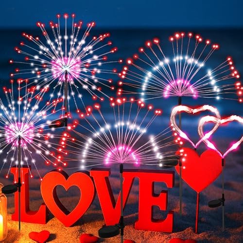 PEVOROS Solar Firework Fairy Garden Lights Outdoor, Red/White/Pink, 6 Pack by PEVOROS