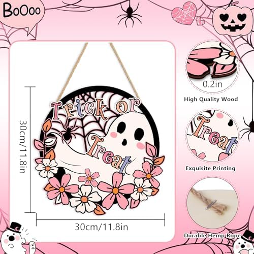 Britimes Halloween Floral Welcome Door Sign, Wooden, for Home Decor - Image 3