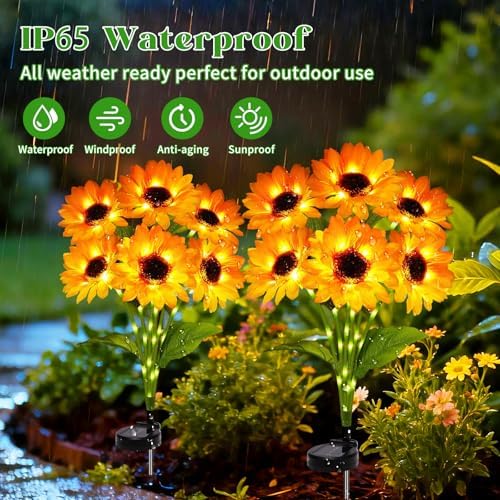 Solar Sunflower Lights Outdoor Garden Decor, 2 Pack with 12 Sunflowers,8 Lighting Modes, Birthday Gifts for Mom Women, Outdoor Decorative Stakes Light for Landscape Yard Patio Lawn - Image 4