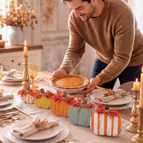 Gerrii 5 Pcs Fall Pumpkin Decor, Rustic Wooden Table Centerpieces, Vintage - Image 6