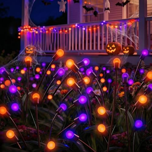 Halloween Firefly Solar Lights 2 Pack 6 LED Orange Purple by SUKESOU
