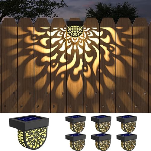 6 Pack Solar Fence Lights Wall lihgts Outdoor Decorations Solar Powered Step Deck Lights Warm Yellow Light Waterproof Decorative Lighting for Garden, Front Door, Backyard (Black) by EKQ