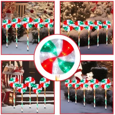 BRIGHTDECK Lollipop Solar Christmas Pathway Lights Outdoor, LED Christmas Decor with 8 Lighting Modes, Light Up Solar Stake Lights for Holiday, Xmas (Red Green White, 10Pack) - Image 4
