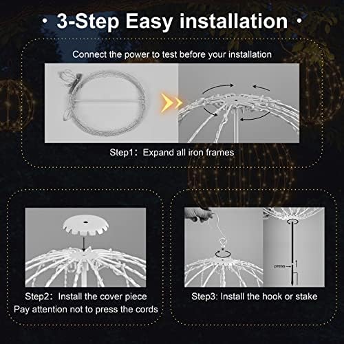 Hotelstar 96LED Foldable Light Sphere - 12IN Hanging, Pathway & Tree Light with Hook & Stake for Outdoor Garden, UL Listed, White Metal Frame, Warm White Light - Image 5