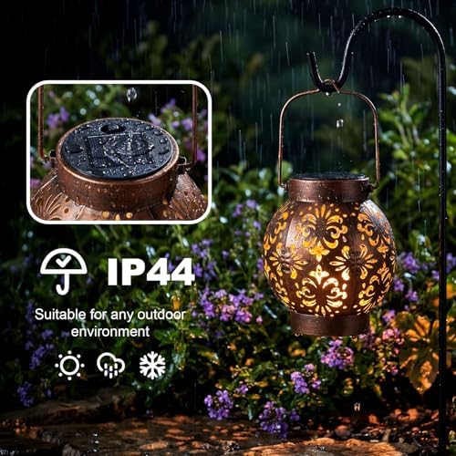 Edenseelake 2 Pack Solar Hanging Lanterns Outdoor Waterproof Flower Lights, Metal Decorative LED Lantern for Garden, Patio, Porch, Yard, Lawn, Bronze - Image 4