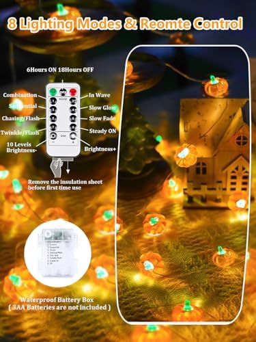 Fall Decor 10FT 3D Pumpkin Fairy Lights Battery Operated With Remote Orange - Image 2