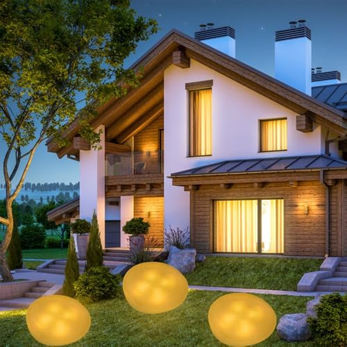 Solar Small Garden Lights Outdoor Glow Cobblestone Shape Lamp Garden Decor Waterproof Landscape Night Lights for Garden Paths, Stairs, Lawns, Patios, Yard, 4 Pack (Color Light) - Image 3
