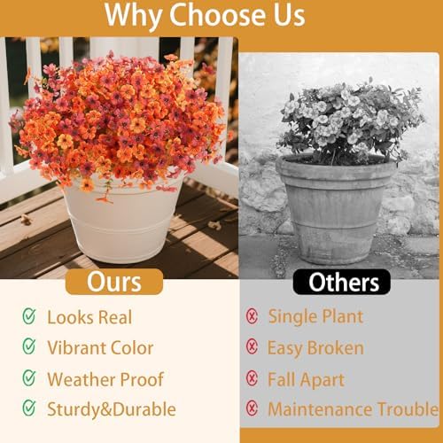 Hommyea Fall Artificial Fake Mums Flowers Plant for Outdoor Faux Home Decor - Image 6