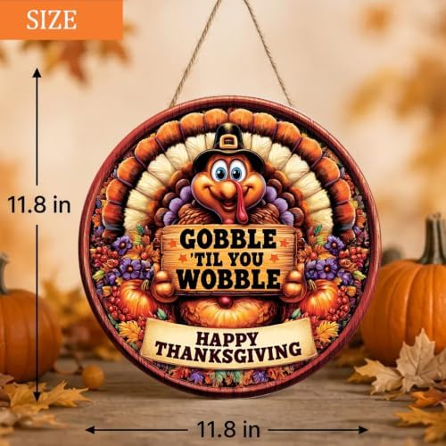 Thanksgiving Turkey Decorations Door Sign for Home, Gobble ’Til You Wobble - Image 5