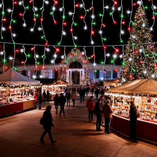 2 Pack Red White Green Christmas Icicle Lights Battery Operated, Total 204 LED Twinkle Icicle Lights 20Ft Clear Wire with 8 Lighting Modes Timer Function for Outdoor Indoor House Party Decoration - Image 6