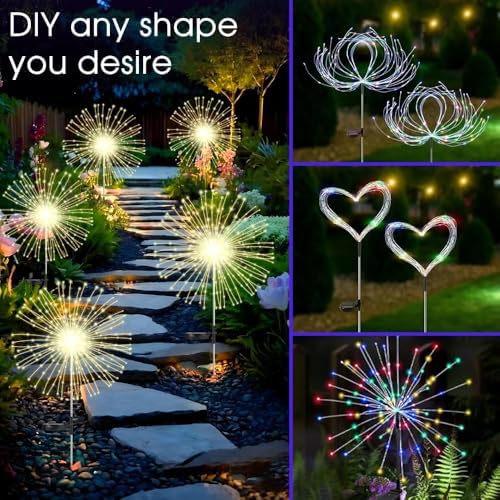 HPUFKOT Solar Garden Lights Outdoor,Waterproof Garden, 2PC 200 LED Twinkling Firework Lights Decorative with 8 Modes,Decor for Yard Patio Pathway Lawn for Yard Outside Fairy Decorative - Image 3