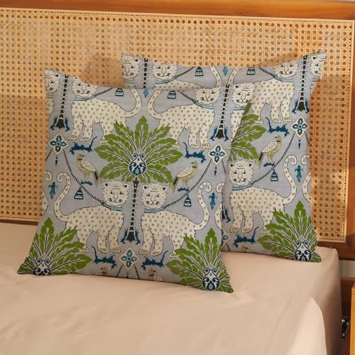 Animal Print Tiger Leopard Pillow Covers 20x20 Set of 2 Animal Skin Green Tropical Tree Throw Pillows Vintage Seasonal Outdoor Decorative Pillow Cases Linen Cushion Cover for Couch Home Decor - Image 3