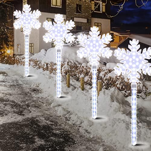 XMASLAMD 17" 568LED Christmas Snowflake Pathway Lights Outdoor,4 Pack Christmas Garden Decoration Light with Flowing Display Effect,Waterproof Lights for Yard Lawn,Walkways（White） by XMASLAND