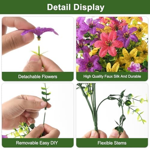 Artificial Flowers for Outdoors Spring Summer Decoration, 12 Bundles Fake Plants UV Resistant Realistic Faux Flower Silk Daisy with Eucalyptus Stem for Patio Planter Porch Yard Window Box Balcony - Image 4