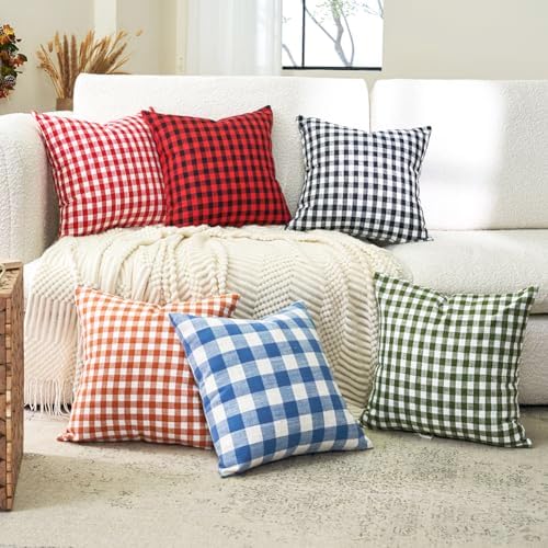 Fall Orange Plaid Gingham Euro Pillow Sham Cover 24x24, Large Pillow Covers - Image 6