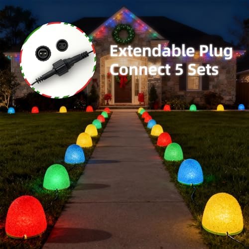 Illuminated Gumdrop Christmas Pathway Lights Outdoor Decorations, Connectable 4Pcs Light Up Gum Drop with Timer for Yard, Cute Holiday Christmas Outside Decor for Porch,Walkway, Gingerbread Theme - Image 3
