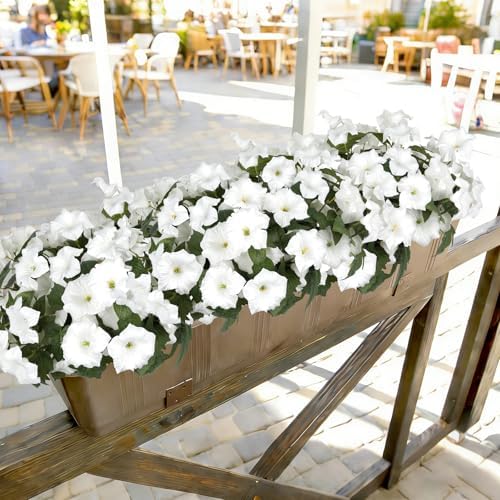 Artificial Flowers for Outdoors, Faux Petunias Spring Summer Decoration, Fake Flowers Plants UV Resistant Look Real Silk Flowers for Outside Planter Front Door Porch Patio Yard (6, White) - Image 6