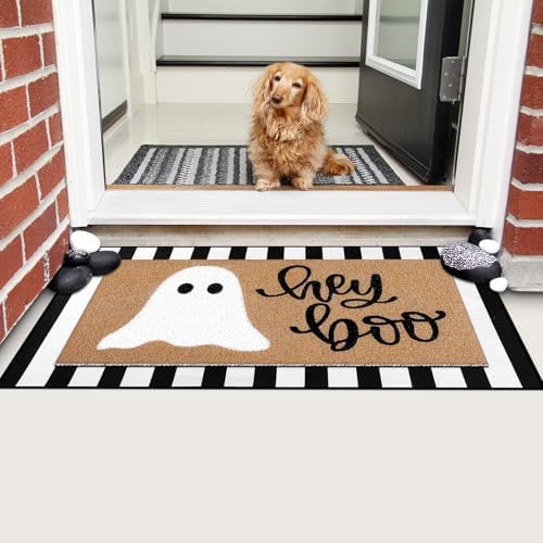Tinideya 2 Pcs Halloween Door Mat Layered Hey Boo Ghost Welcome Mat - Image 5