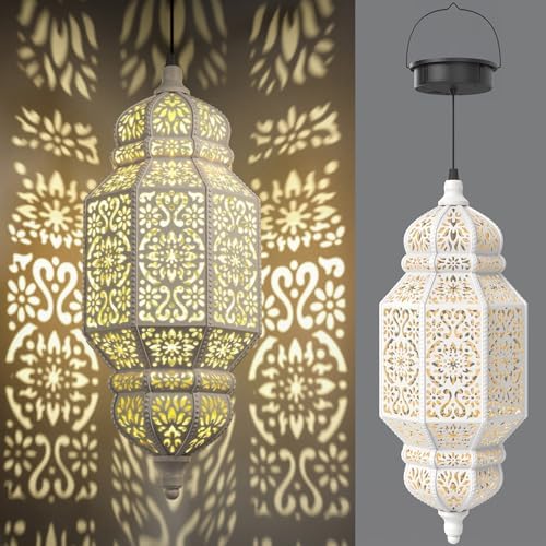 18 Inch High Large Hanging Solar Lights Outdoor Garden Decor, Decorative Waterproof Plastic Moroccan Solar Lantern Lamp, Outside Decorations for Patio Yard Porch Decor, Gardening Gifts for Women Mom by twinkya