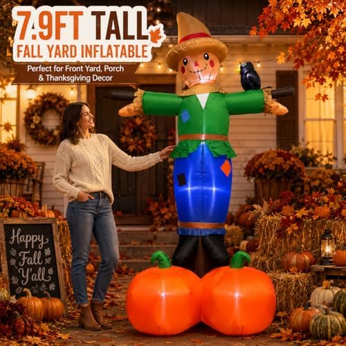 7.9FT Fall Inflatable Scarecrow with 2 Pumpkins for Thanksgiving Decor - Image 2