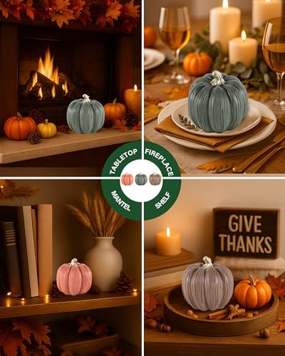 GoGnome Set of 3 Mini Resin Pumpkins – Hand-Painted Fall Harvest Table Decorations in Brown, Orange & Green, 3.5” Autumn Décor for Thanksgiving Day Farmhouse Styling (Multicolor) - Image 2