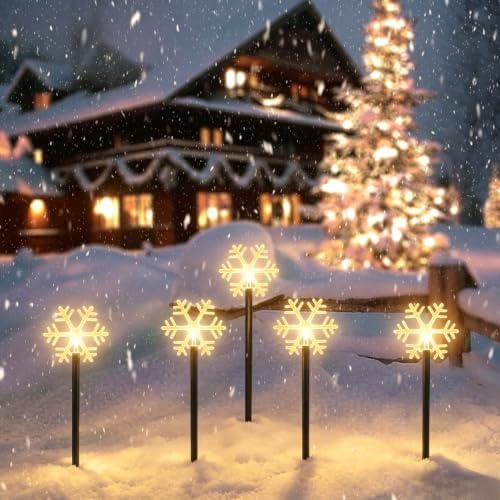 5 Pack Christmas Solar Pathway Lights, Snowflake Outdoor Decorations - Image 5