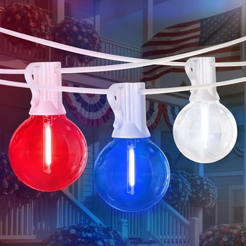 LAMPHOME 4 Pack 26Ft LED G40 Red White and Blue String Lights Outdoor, 4th of July Patriotic Lights with 12+1 Shatterproof Bulbs, Memorial Day Independence Day Decor for Yard Garden Patio by ULL