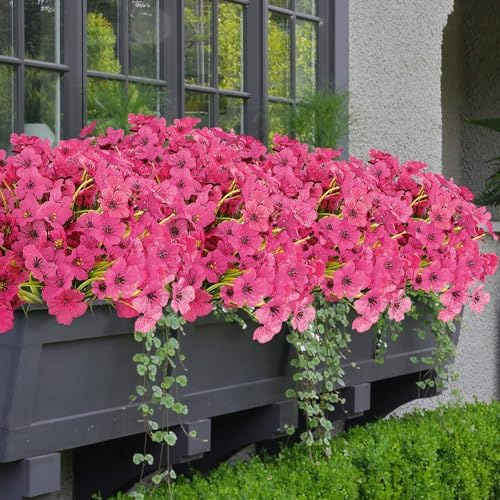 16 Bundles Red Flowers Artificial Outdoor Summer UV Resistant Fake Flowers Outdoor Porch Summer Decor Outside Artificial Plants for Window Box by AWARDSEN