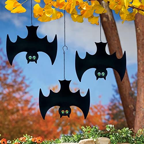 Halloween Glow in The Dark Metal Bat Ghost Hanging Decor Set of 3 for Indoor Outdoor Party Decor - Image 3