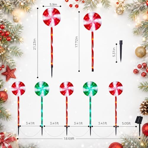 BRIGHTDECK Lollipop Solar Christmas Pathway Lights Outdoor, LED Christmas Decor with 8 Lighting Modes, Light Up Solar Stake Lights for Holiday, Xmas (Red＆Green, 5Pack) - Image 2