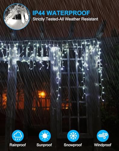 Christmas Outdoor Icicle Lights 624 LED 59FT with 96 Drops, Icicle LLights For Outside Cool White Waterproof for Roof/Gutter/Wedding, 8 Modes & Remote, Timer, Energy-Efficient Holiday Decorations - Image 3
