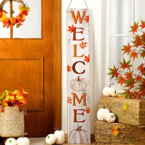 Fall Welcome Porch Sign for Front Door 47" Outdoor Autumn Welcome Sign for Front Porch Maple Leaf Pumpkin Sunflower Home Decor Farmhouse Vertical Holiday Decor for Yard Home Hanging Garden - Image 4