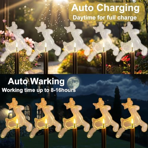 Solar Christmas Pathway Lights Outdoor, Set of 5 Waterproof Solar Stake Christmas Decor LED Lights Landscape Walkway Lights for Garden Yard Lawn Wedding Party Christmas Patio(Warm White Deer) - Image 3