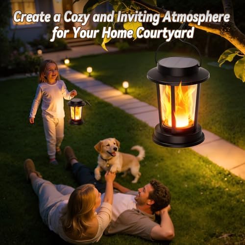 Solar Lanterns Outdoor, 4 Pack Flickering Flame Solar Lights - Image 6