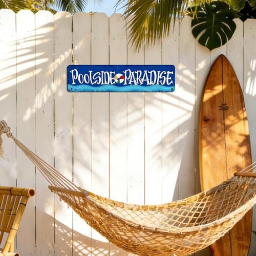 Poolside Paradise Pool Sign Outdoor Bar Decor Metal, Classic - Image 6