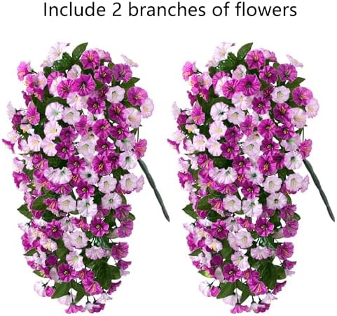HyeFlora Artificial Fake Hanging Flowers Plants for Outdoor Outside, 2PCS Faux Silk Morning Glory Trailing Vines UV Resistant Look Real for Home Planter Porch Patio (Light Fuchsia+Fuchsia) - Image 4